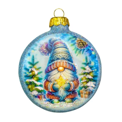 Елочная игрушка стеклянная декорированная Медальон Милый гном