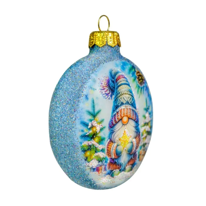 Елочная игрушка стеклянная декорированная Медальон Милый гном