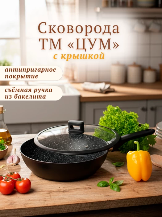 Сковорода ТМ "ЦУМ" глубокая с крышкой,30 см 
