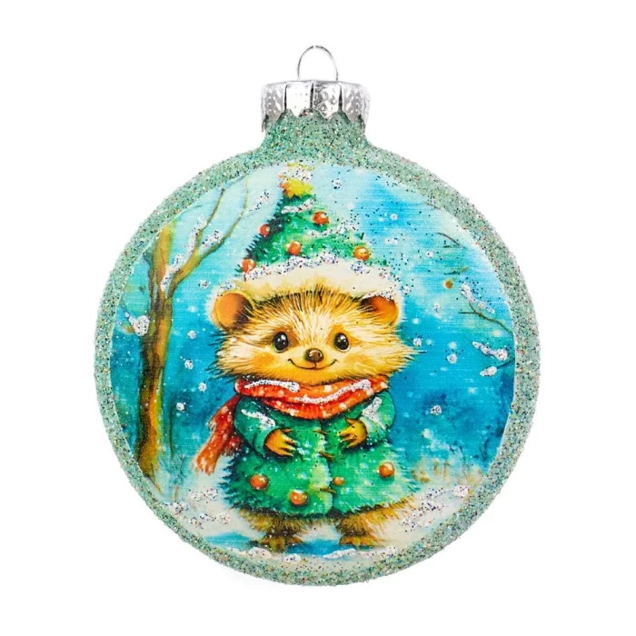 Елочная игрушка стеклянная декорированная Медальон Милый ежик