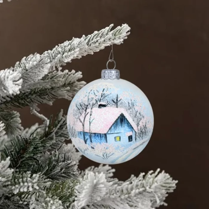 Шар стеклянный декорированный Декарт Голубой домик 80 в16