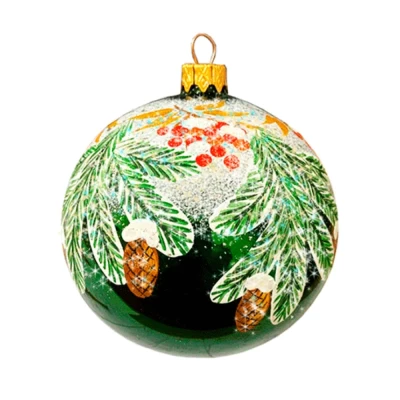 Шар стеклянный декорированный Декарт Сосновые ветки 100 в21