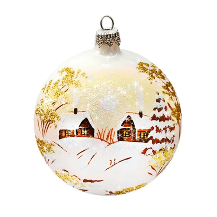 Шар стеклянный декорированный Декарт Зима желтая 100 в3