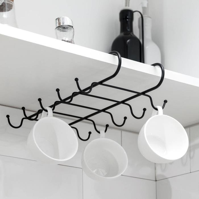 Держатель для кружек подвесной на 10 предметов, цвет черный