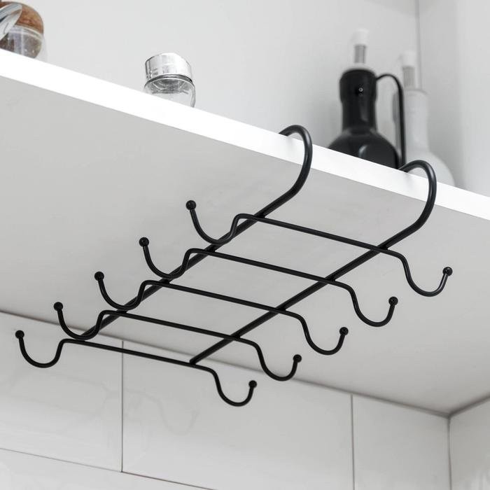 Держатель для кружек подвесной на 10 предметов, цвет черный