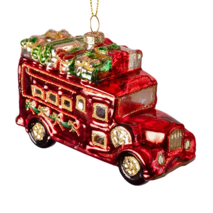 Елочная игрушка стеклянная декорированная Новогодняя машина