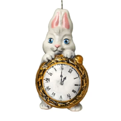 Елочное украшение Зайчик с часами