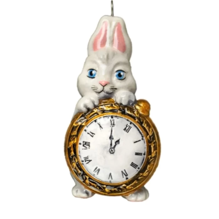 Елочное украшение Зайчик с часами