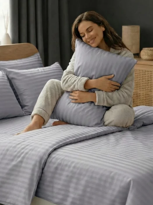 Комплект постельного белья YOTSUBA Полоса Евро Серый