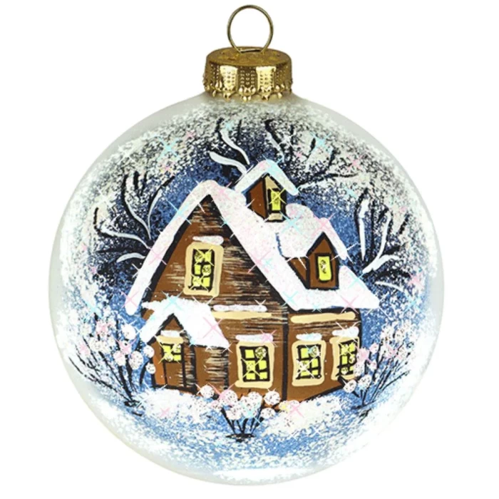Шар стеклянный декорированный Декарт Домик деда мороза 80 в51