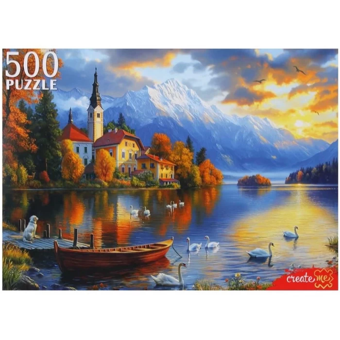 Пазл Рыжий кот Закат на озере Блед 500 элементов