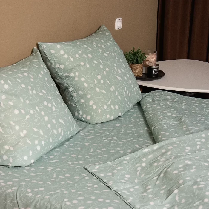 Комплект постельного белья Двуспальный ТМ "ЦУМ" Одуванчики простынь на резинке 8482