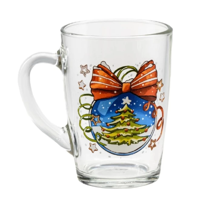 Кружка стеклянная Belbohemia Капучино. Новогодние игрушки 300мл