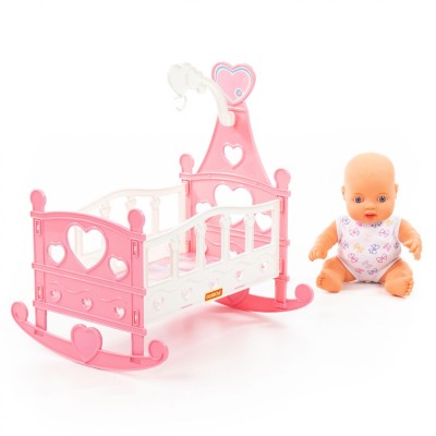Пупс "Славный" + кроватка-качалка Полесье арт. 76670