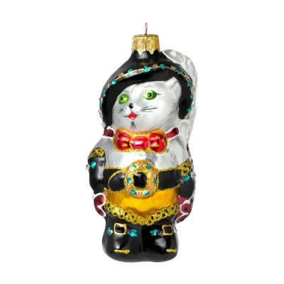 Шар елочный декорированный стеклянный Кот в сапогах