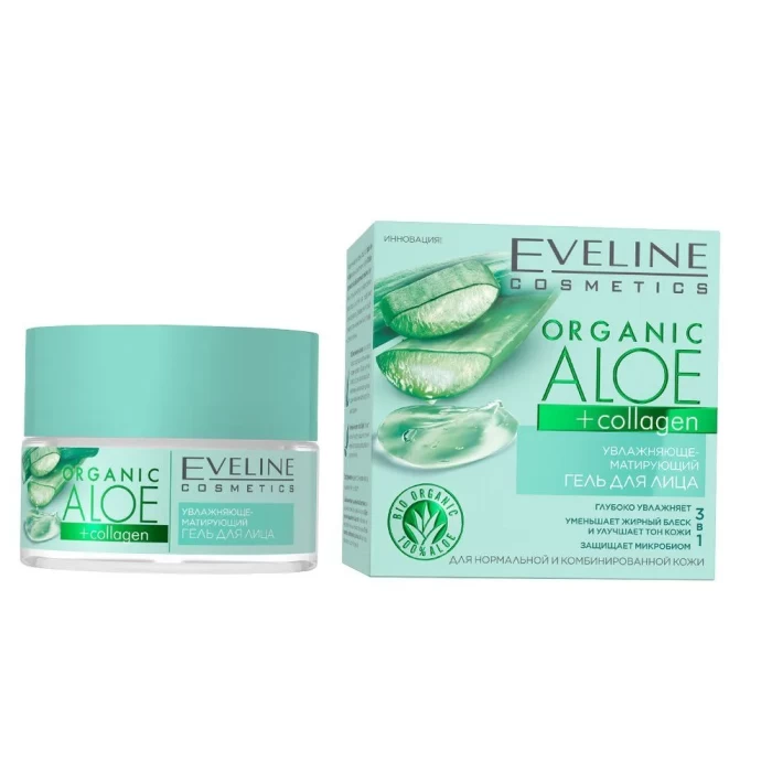 Гель для лица Eveline Cosmetics Organic Aloe+Collagen увлажняюще-матирующий 50мл