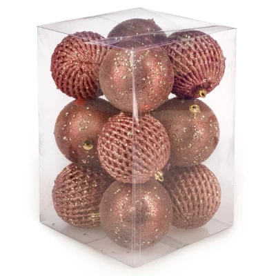 Набор новогодних шаров Ausini B8015PN розовый 8см 12шт