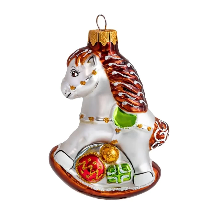 Елочная игрушка стеклянная декорированная Лошадка-качалка