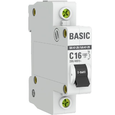 Автоматический выключатель 1P 16А(C) 4,5кА ВА 47-29 EKF Basic