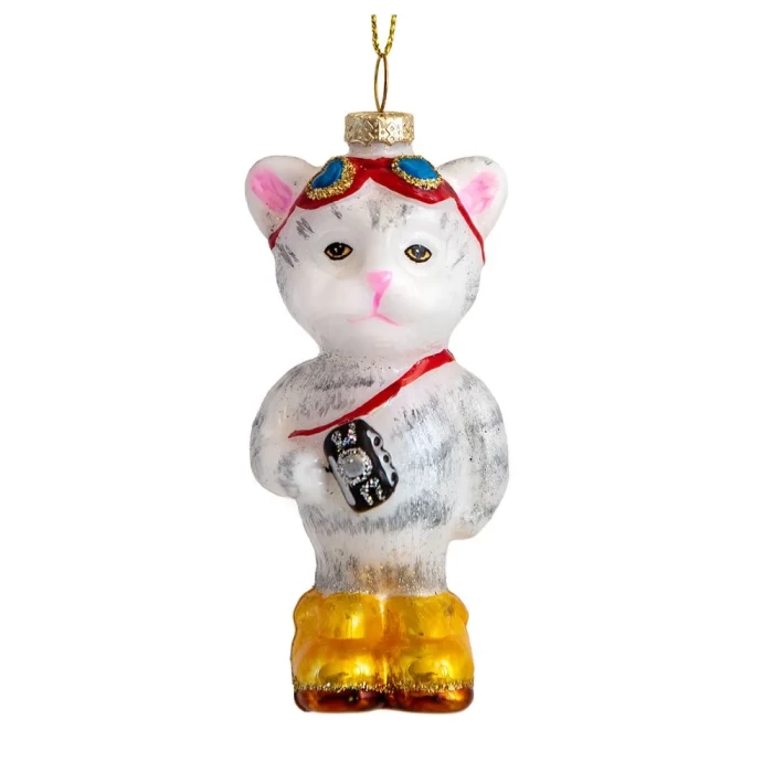 Елочная игрушка стеклянная декорированная Котик