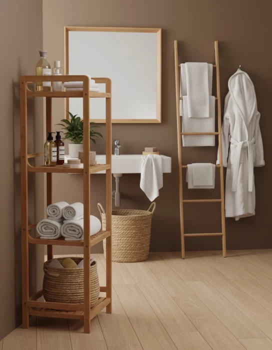 Стеллаж деревянный напольный для игрушек, для книг, этажерка для ванной, бамбук