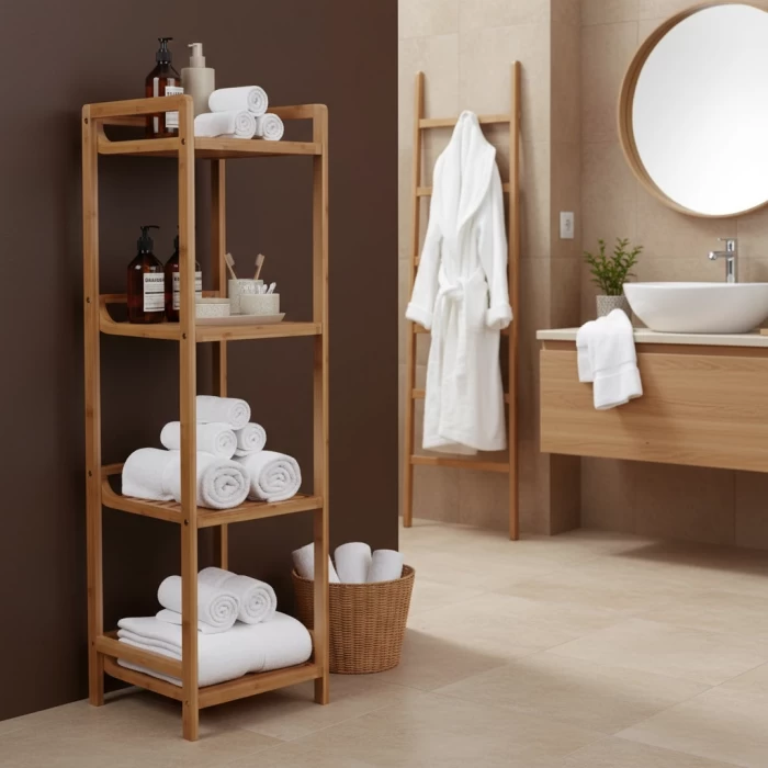 Стеллаж деревянный напольный для игрушек, для книг, этажерка для ванной, бамбук
