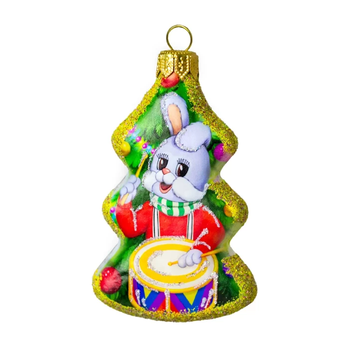 Елочная игрушка стеклянная декорированная Елочка-Степашка с барабаном
