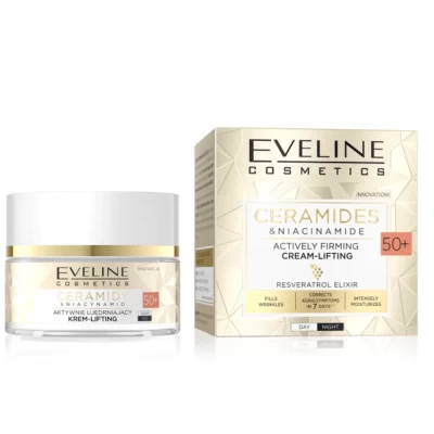 Крем-лифтинг для лица Eveline CERAMIDES &amp; NIACINAMIDE активно укрепляющий дневной/ночной 50+ 50мл 