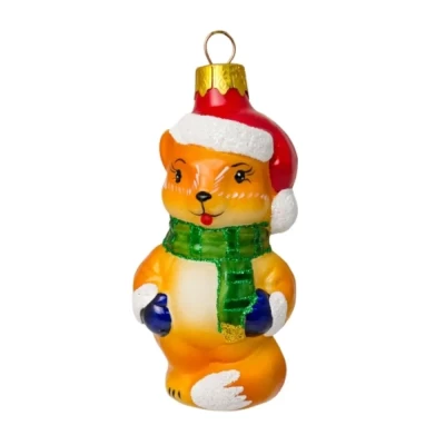 Елочная игрушка стеклянная декорированная Лиса