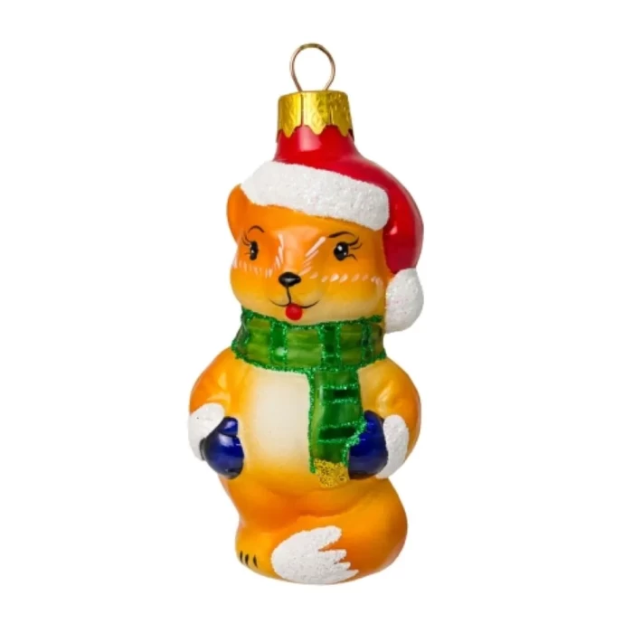 Елочная игрушка стеклянная декорированная Лиса