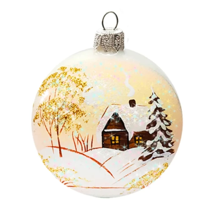 Шар стеклянный декорированный Декарт Зима желтая 80 в3