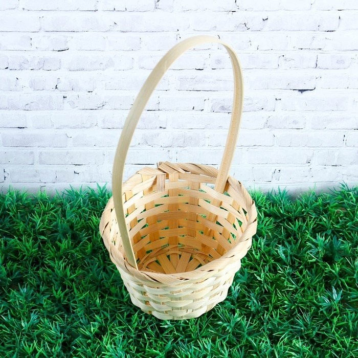 Корзина плетеная бамбук, D13xH9.5/28см натуральный