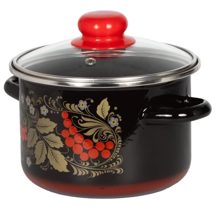 Кастрюля СтальЭмаль Рябина со стеклянной крышкой 2л