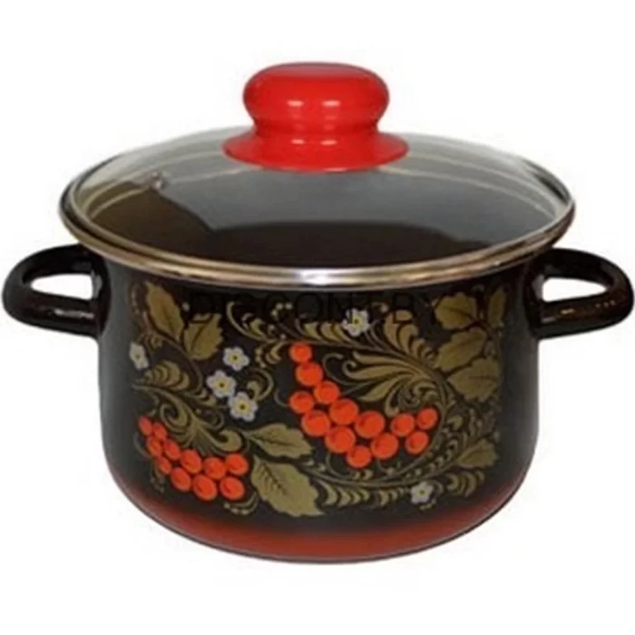 Кастрюля СтальЭмаль Рябина со стеклянной крышкой 2л