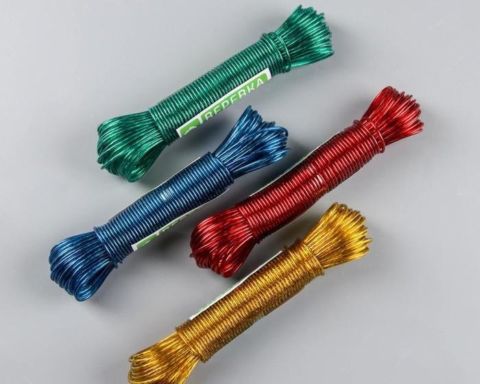 Веревка бельевая с металлической нитью, 2 мм, 20 м цвета микс