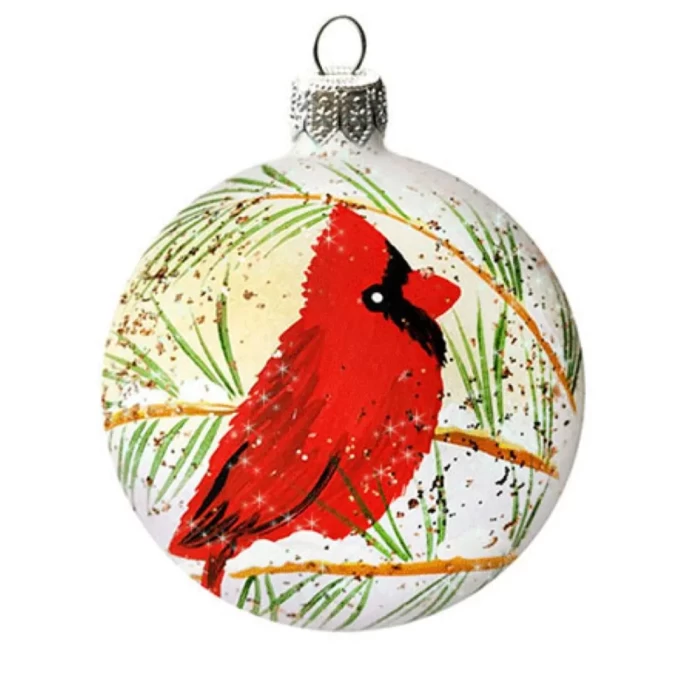 Шар стеклянный декорированный Декарт Красная птица 80 в39