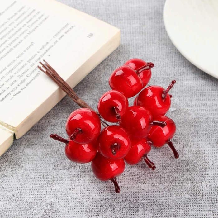  Ветка декоративная ягоды вишни Ladecor 11см