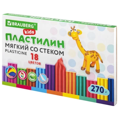 Пластилин восковой 18 цветов BRAUBERG KIDS арт 106497