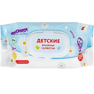 Салфетки влажные детские с клапаном 120шт Юнландия 129893