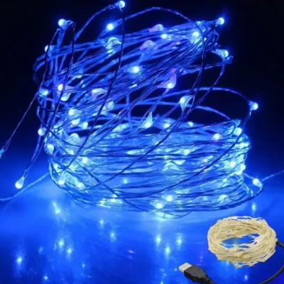 Гирлянда USB светодиодная LED голубой 10м