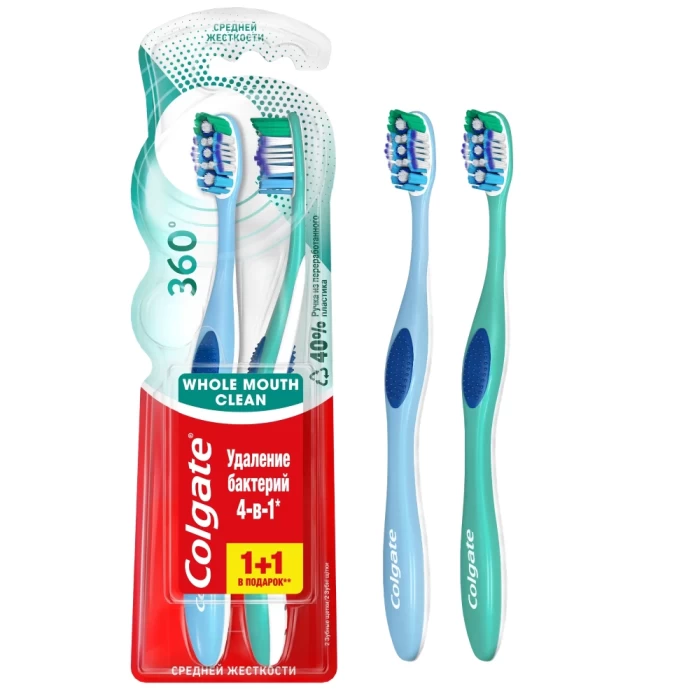 Зубная щетка Colgate 360º средней жесткости 1+1