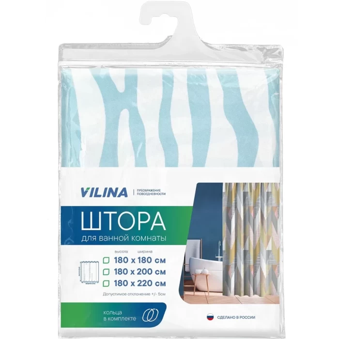 Шторы для ванной Vilina полиэстер 180х220см ассорти