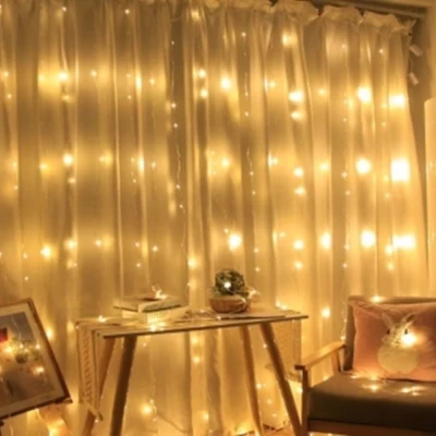 Гирлянда USB светодиодная с пультом теплый белый 3х3м