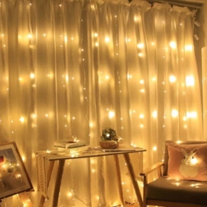 Гирлянда USB светодиодная с пультом теплый белый 3х3м