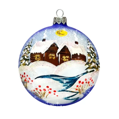 Шар стеклянный декорированный Декар Синяя зима 100 в4