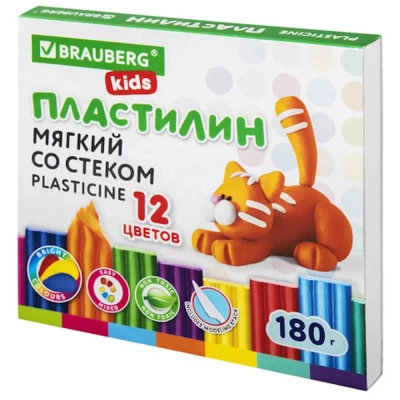 Пластилин восковой 12 цветов BRAUBERG KIDS арт 106495