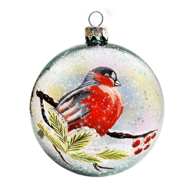 Шар стеклянный декорированный Декарт Снегирь 100 в15