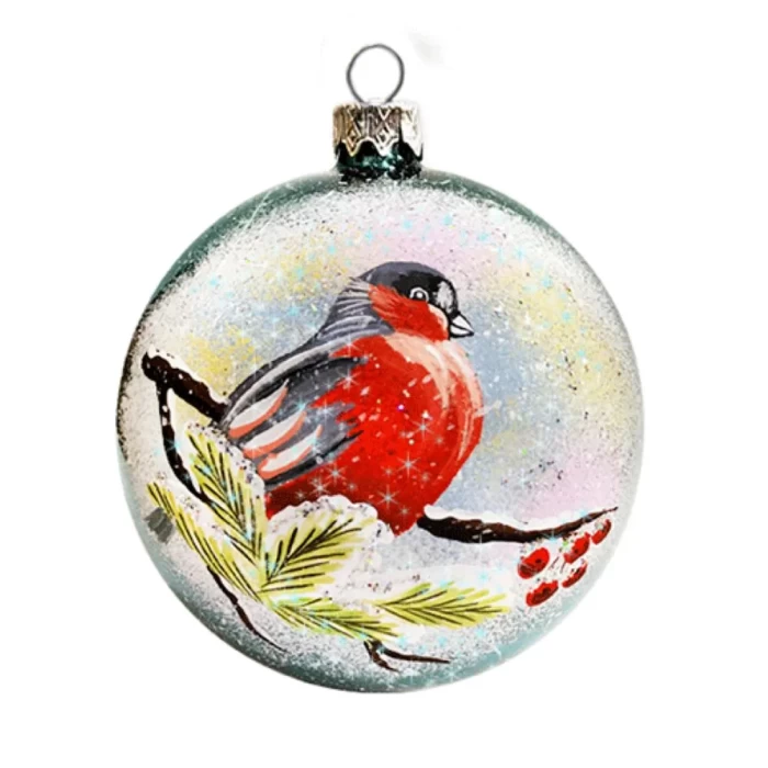 Шар стеклянный декорированный Декарт Снегирь 100 в15