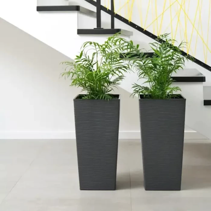 Кашпо пластмассовое Finezja dluto графитовое 19×19×36см