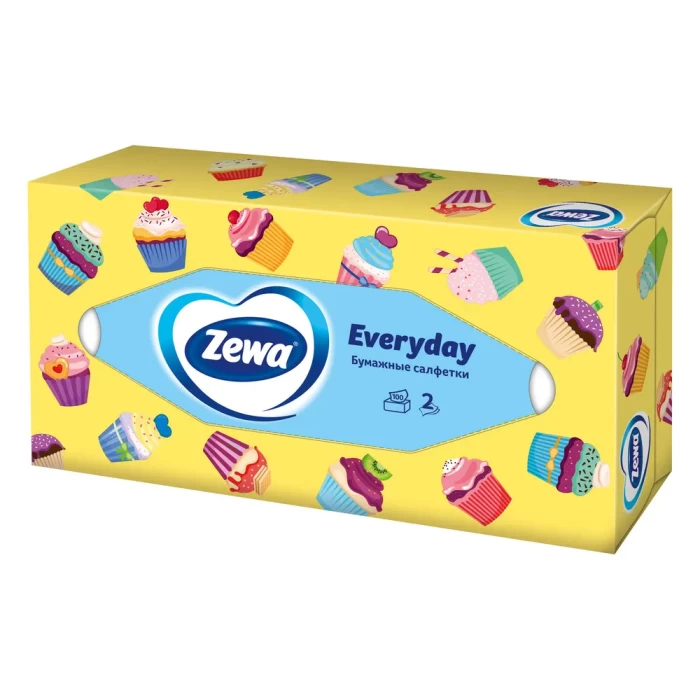 Салфетки бумажные 2-хслойные в коробке Zewa Everyday 100 штук